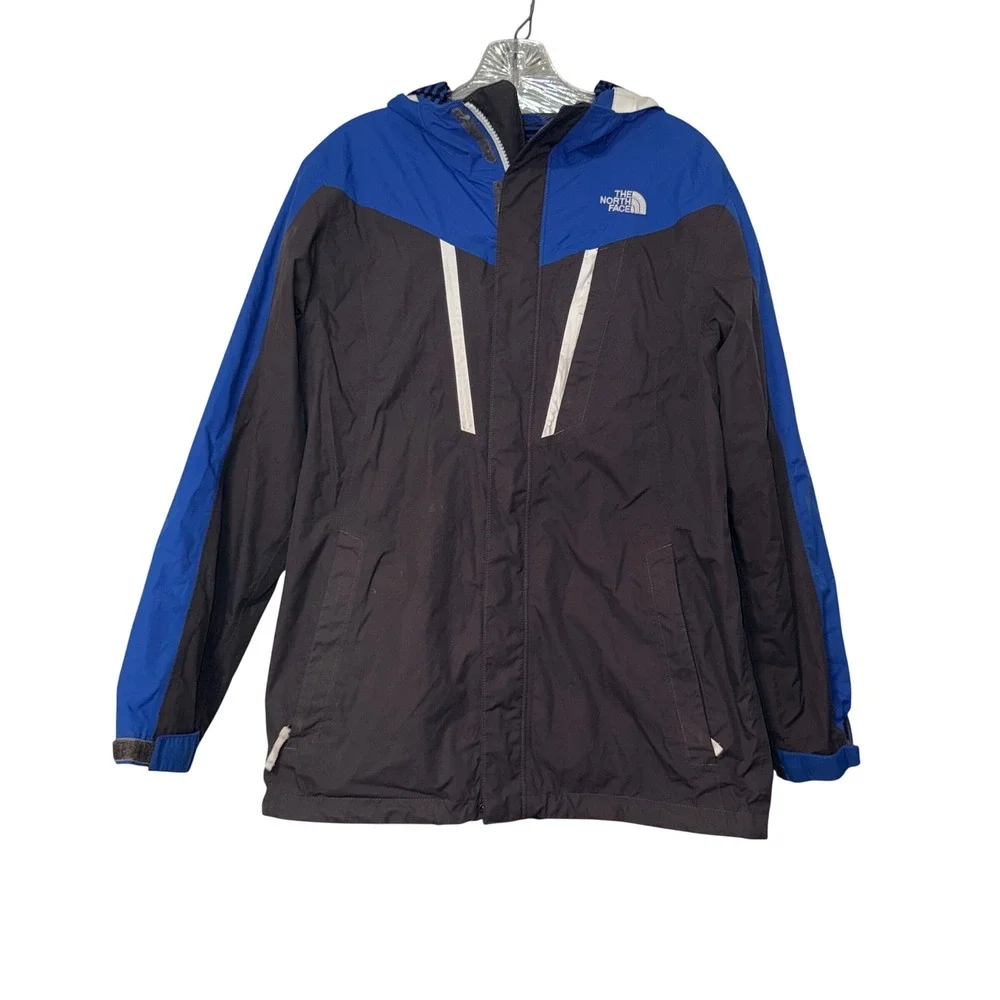 The North Face Hooded Rain Jacket Mens Large Blue Gray Nylon HyVent Shell